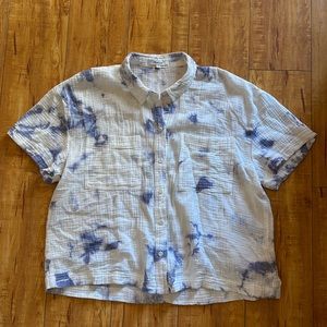 Madewell Women’s Beachside Tie Dye Cotton Short Sleeve Button Up Oversize Blouse